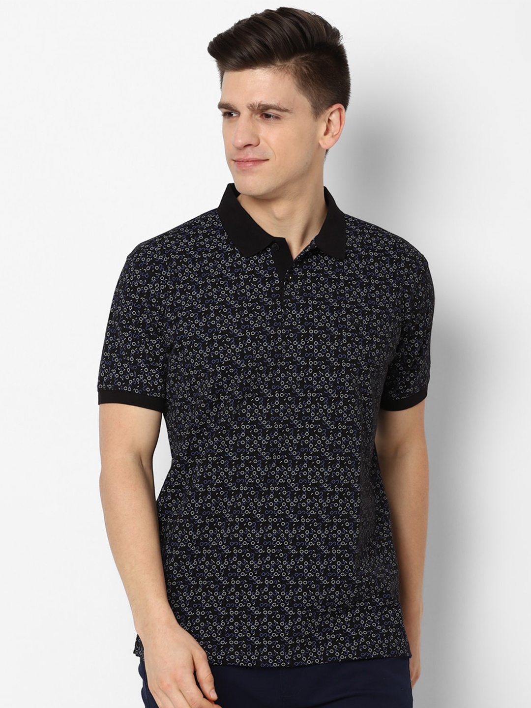 

Allen Solly Men Printed Polo Collar Pure Cotton T-shirt, Black