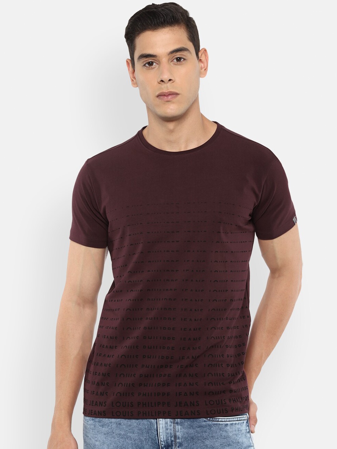 

Louis Philippe Jeans Men Short Sleeves Slim Fit Pure Cotton T-shirt, Brown