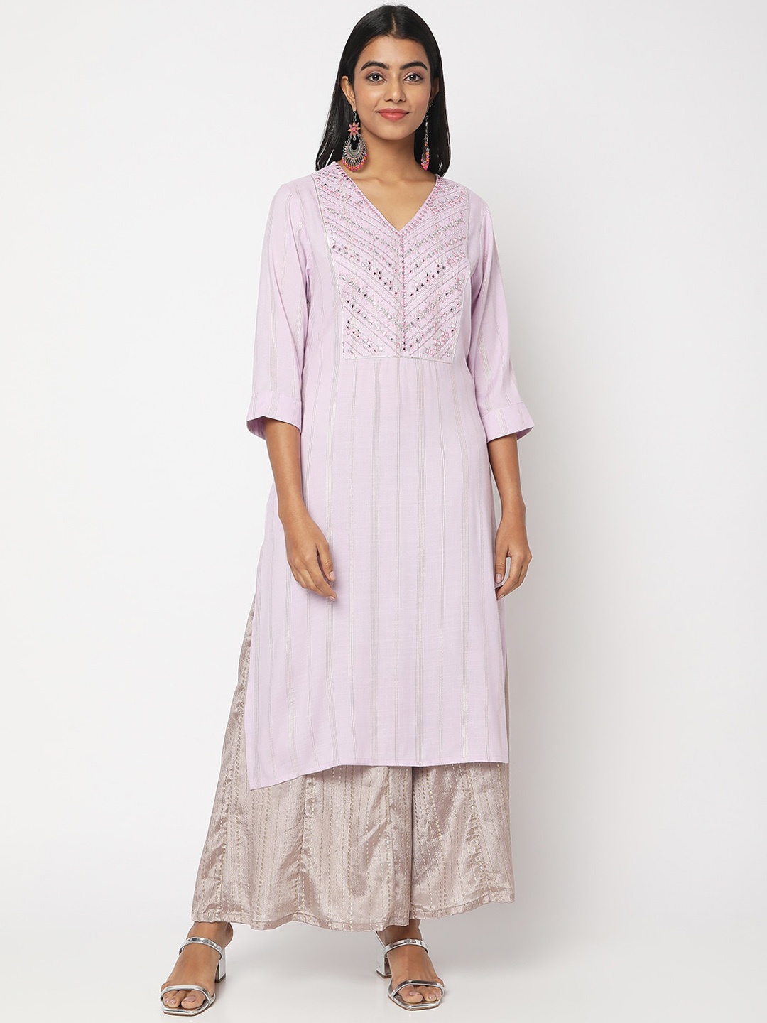 

Ethnicity Ethnic Motifs Embroidered Mirror Work Kurta, Purple