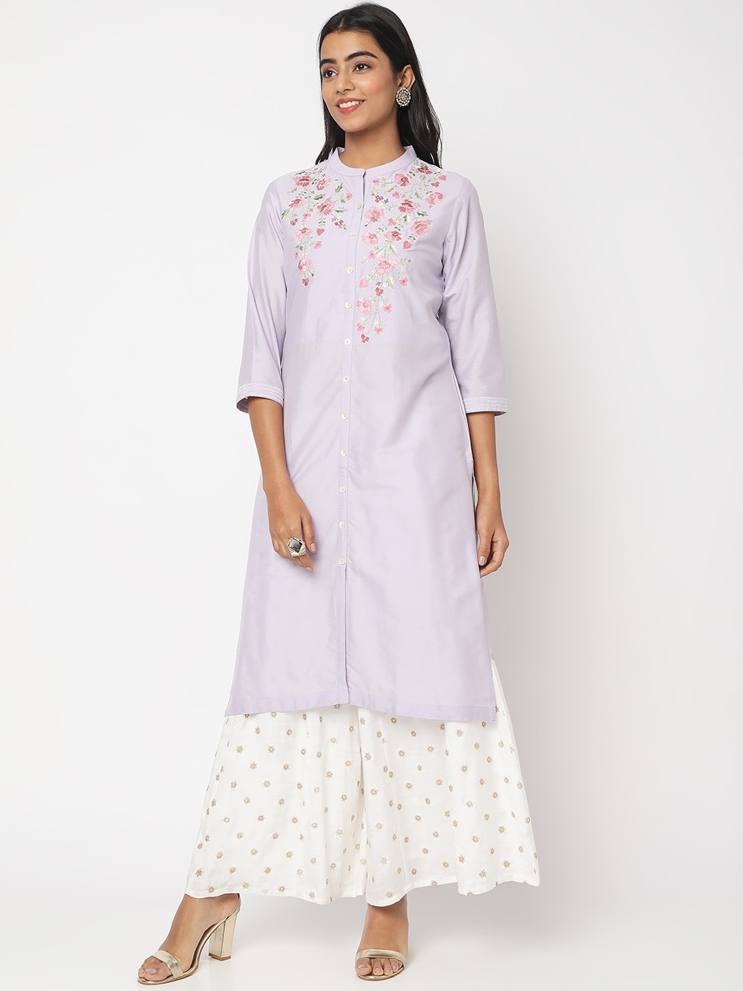 

Ethnicity Floral Yoke Design Thread Work Kurta, Lavender