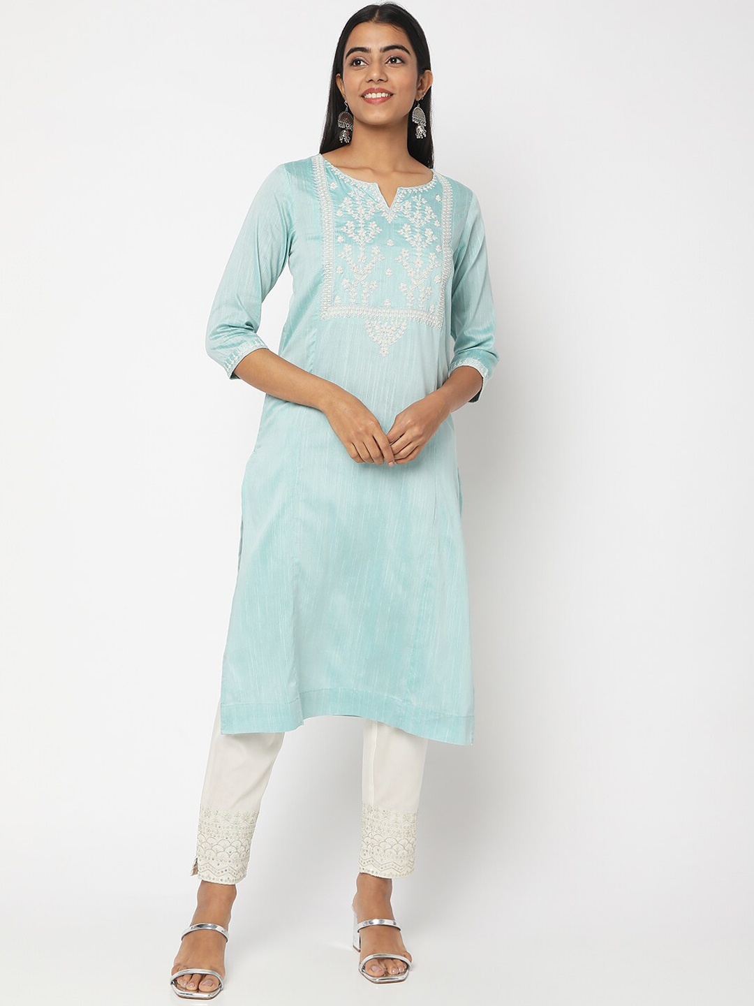 

Ethnicity Ethnic Motifs Yoke Design Thread Work Kurta, Blue