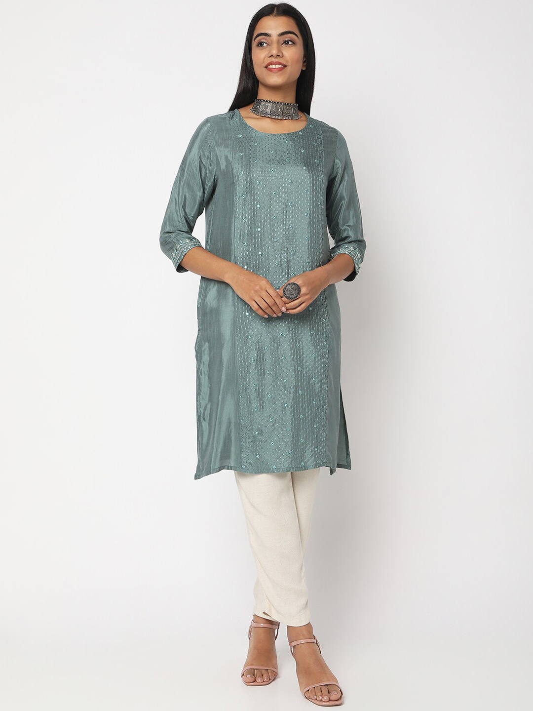 

Ethnicity Embroidered Mirror Work Shantoon Kurta, Blue