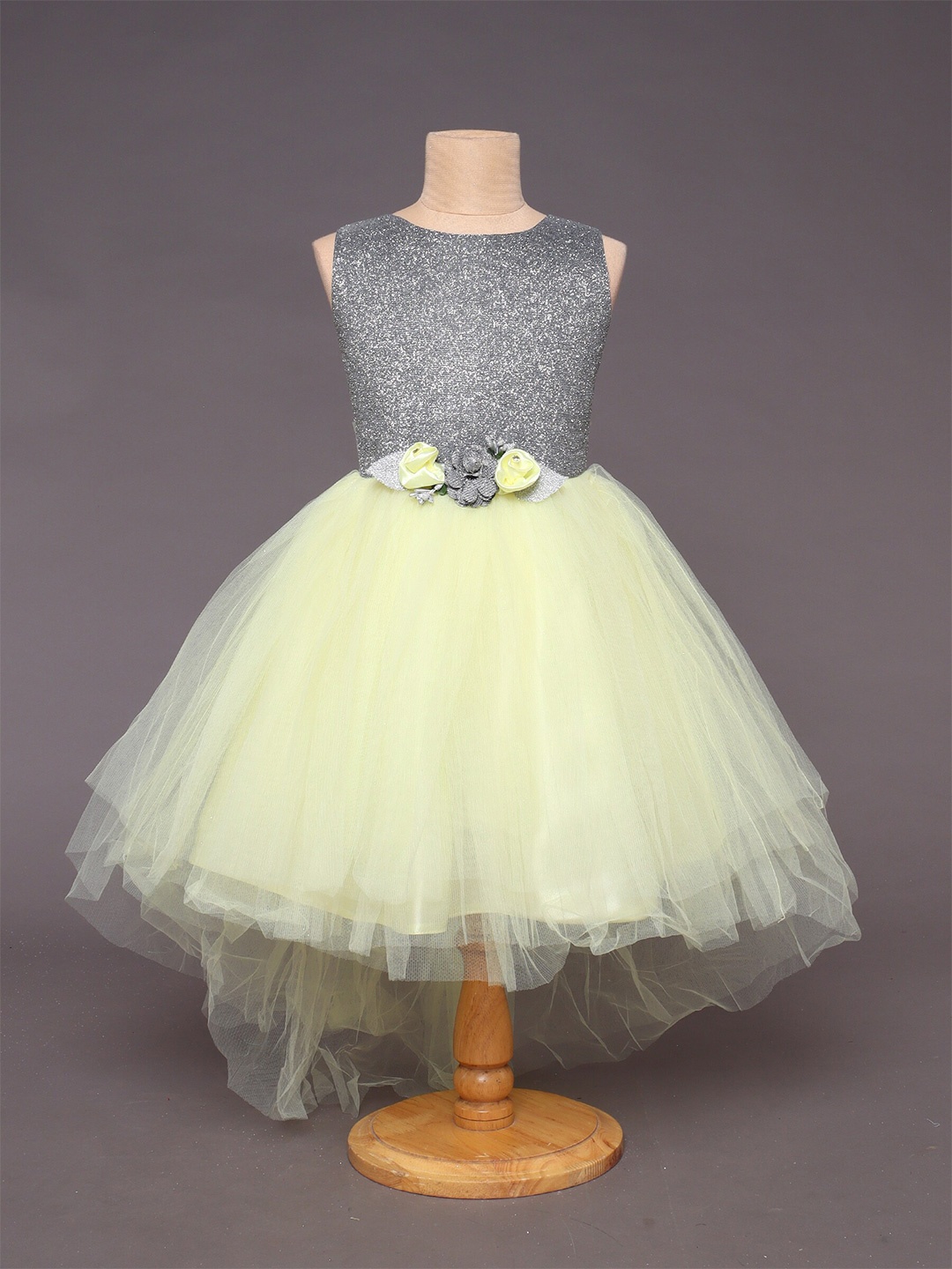 

The Magic Wand Girls Self Design Net Fit and Flare Dress, Lime green