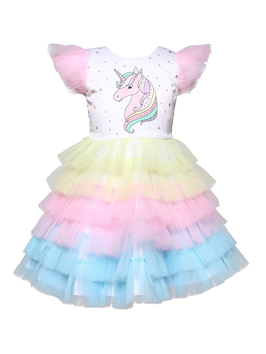 

The Magic Wand Girls Colourblocked Net Fit and Flare Dress, White