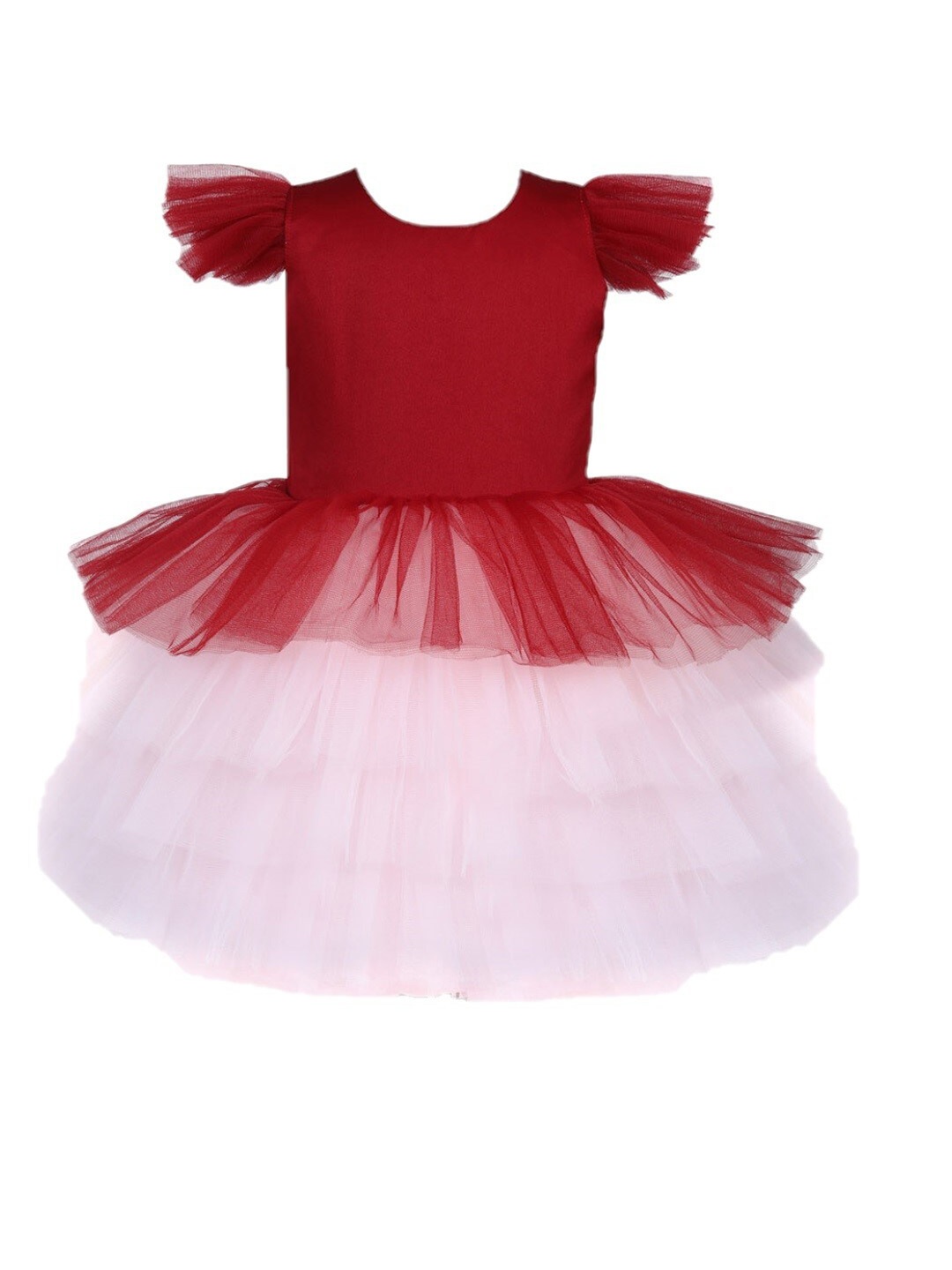 

The Magic Wand Girls Colourblocked Layered Dress, Maroon