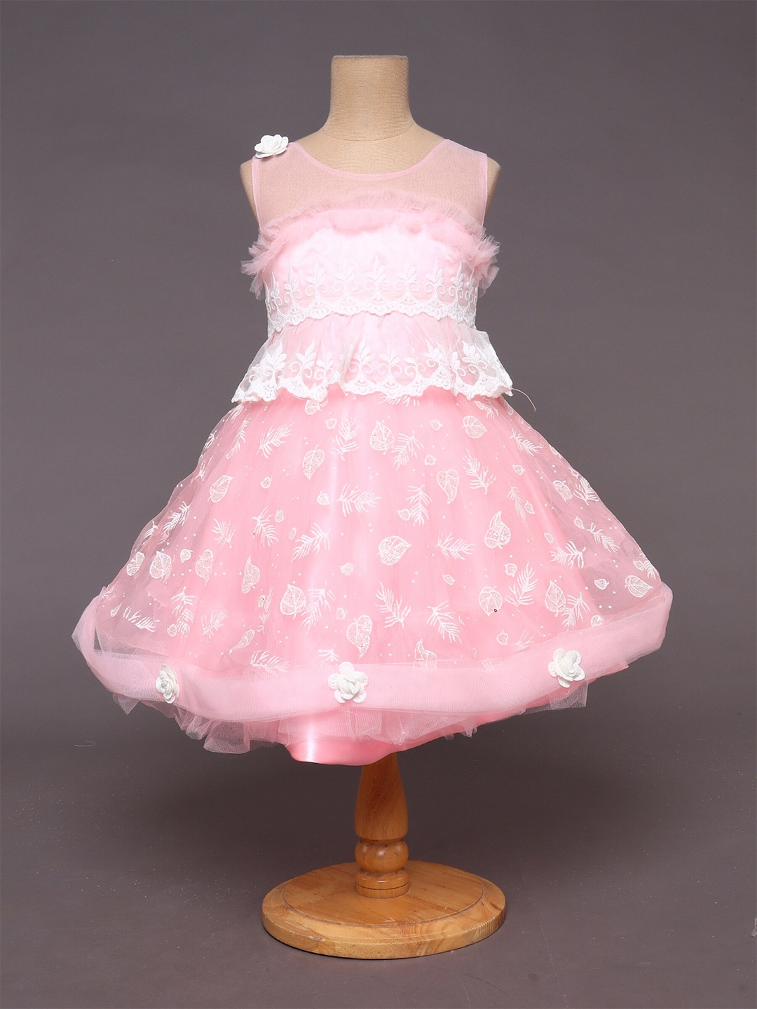 

The Magic Wand Girls Floral Printed Lace Insert Dress, Pink