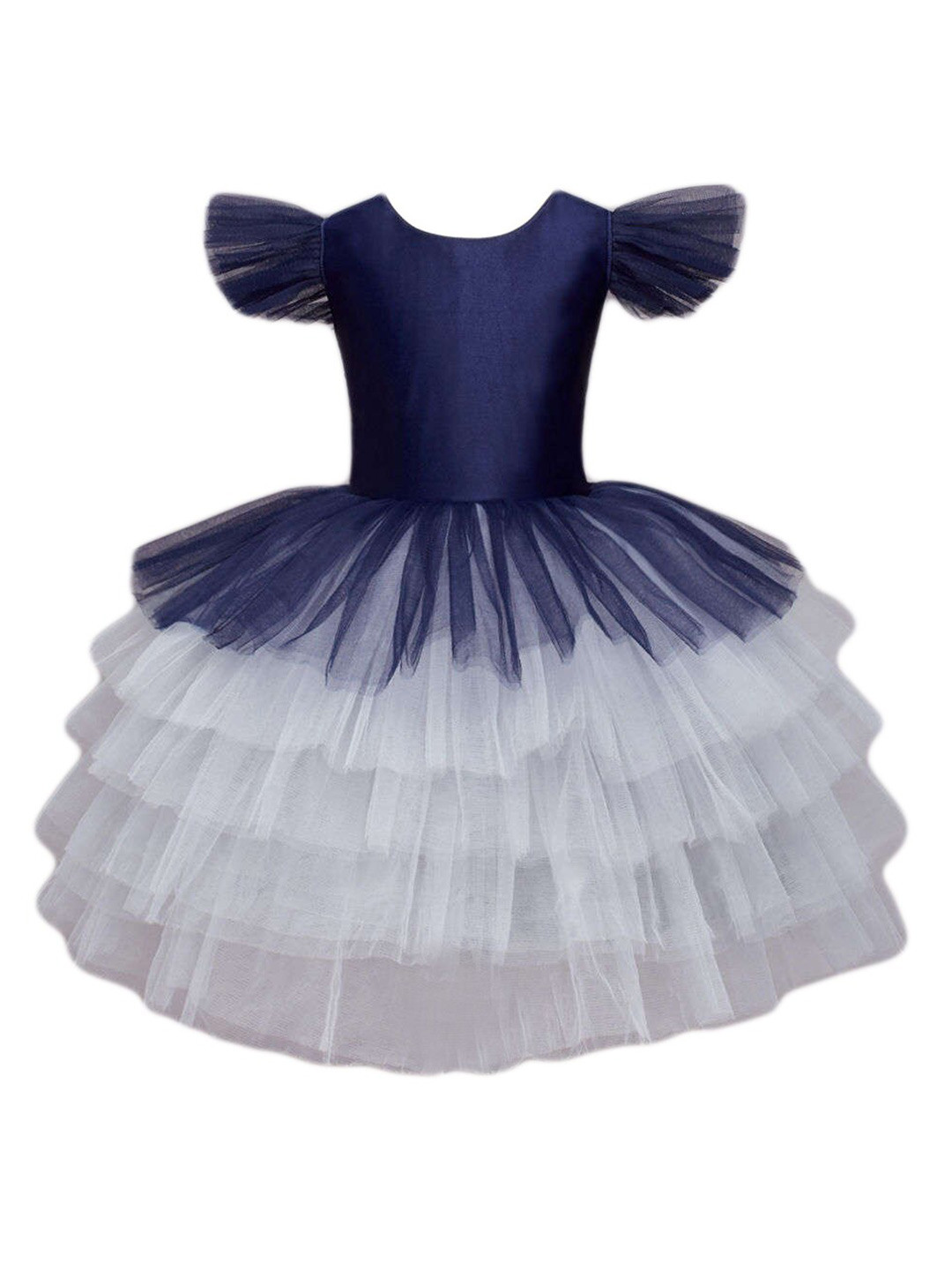 

The Magic Wand Girls Colourblocked Layered Dress, Navy blue