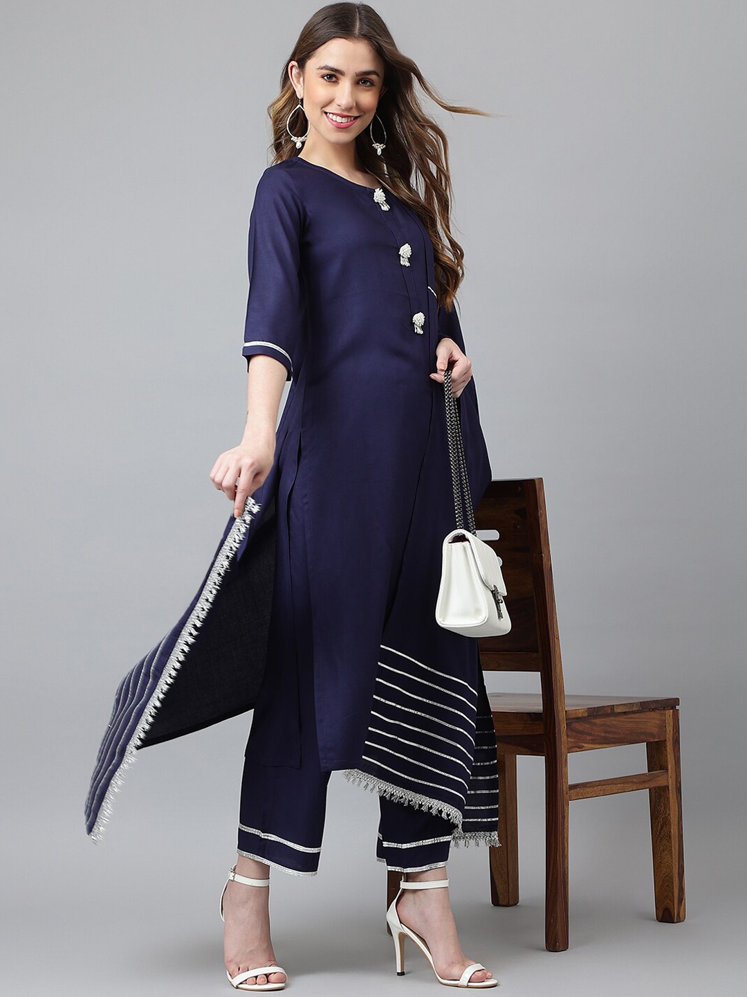 

Khushal K Kurta with Palazzos & With Dupatta, Navy blue