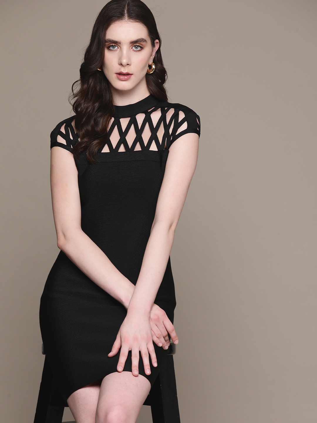 

bebe Cut-Out Detail Future Glam Bodycon Dress, Black