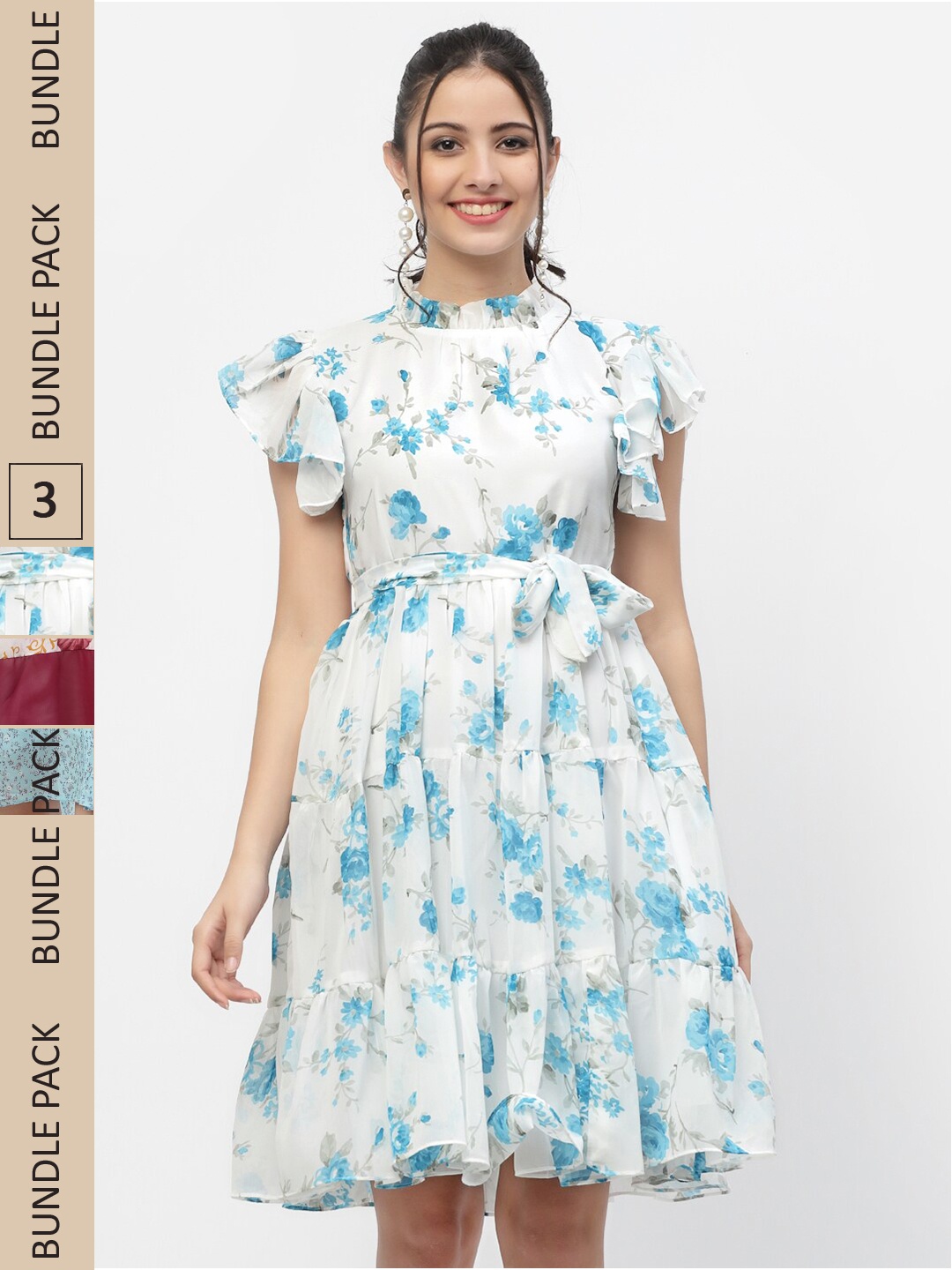 

MISS AYSE Pack Of 3 Floral Georgette Dress, White