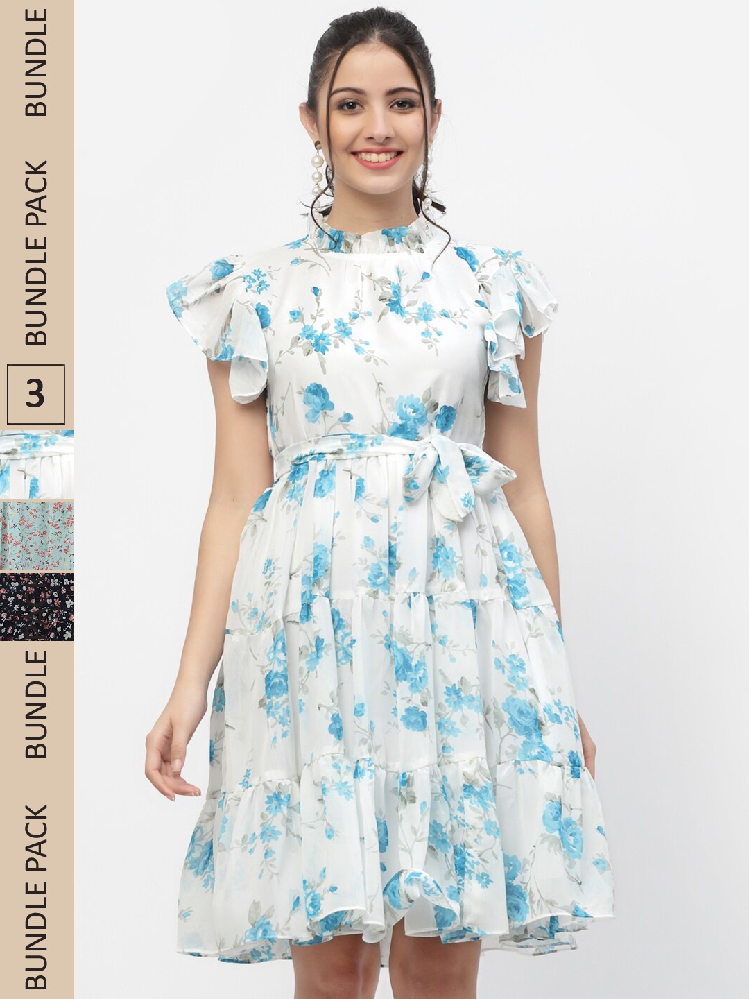 

MISS AYSE Pack Of 3 Floral Georgette Dress, White