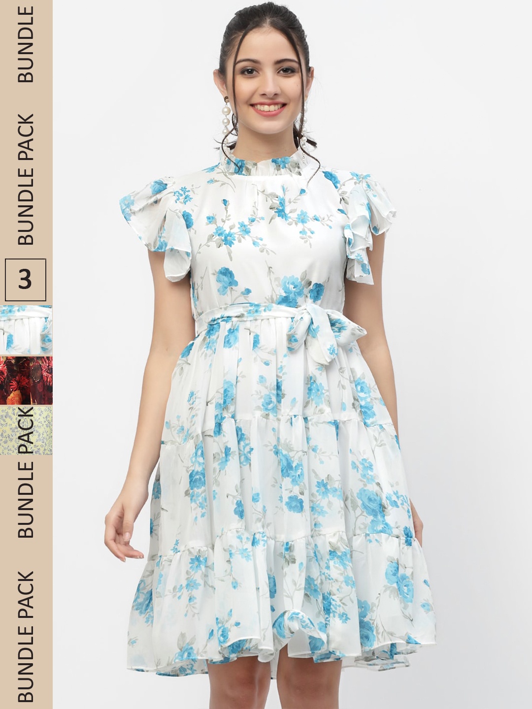 

MISS AYSE Pack Of 3 Floral Georgette Dress, White