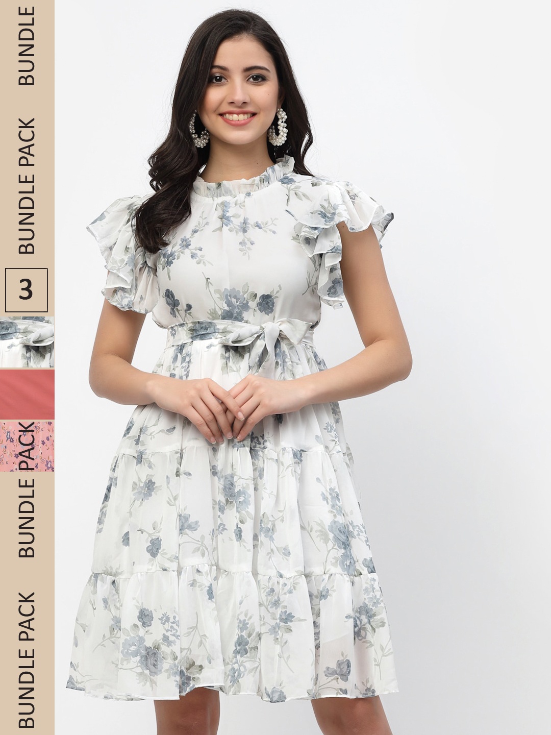 

MISS AYSE Pack of 3 Floral Georgette Midi Dress, White