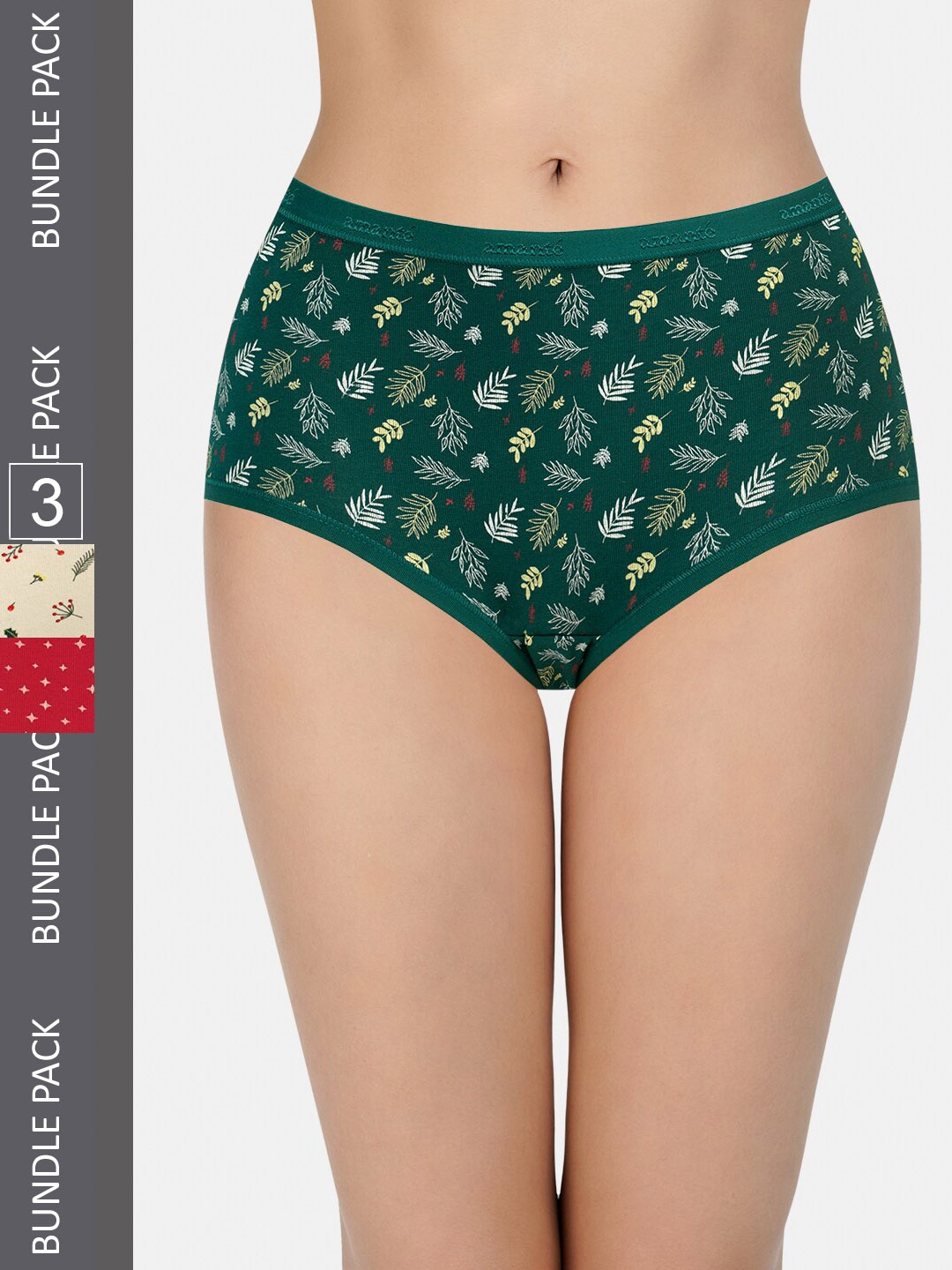 

Amante Women Pack Of 3 Printed High-Rise High Waist Basic Briefs-PPK53101, Green