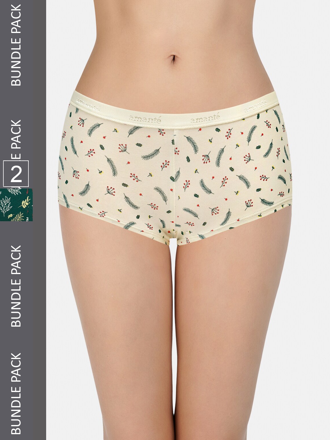 

Amante Women Pack of 2 Printed Low Rise Boyshort Brief - PPK62101, Beige