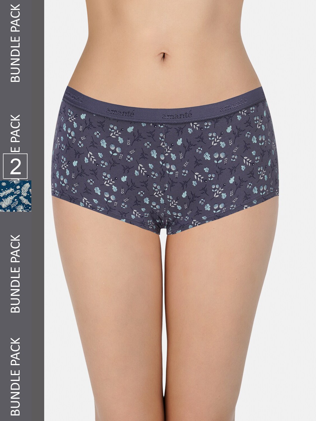 

Amante Women Pack of 2 Printed Low-Rise Boy Shorts PPK62101, Blue