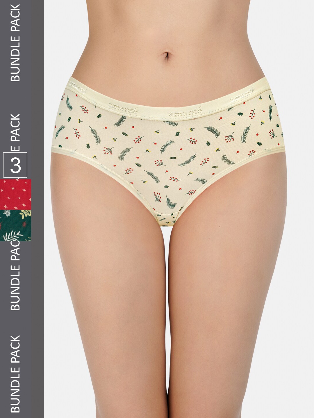 

Amante Women Printed Pack of 3 Low Rise Hipster Brief - PPK43101, Green