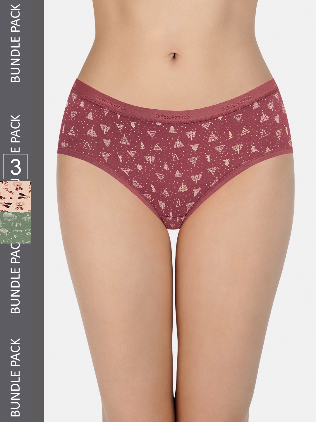 

Amante Women Printed Pack of 3 Low Rise Hipster Brief - PPK43101, Green