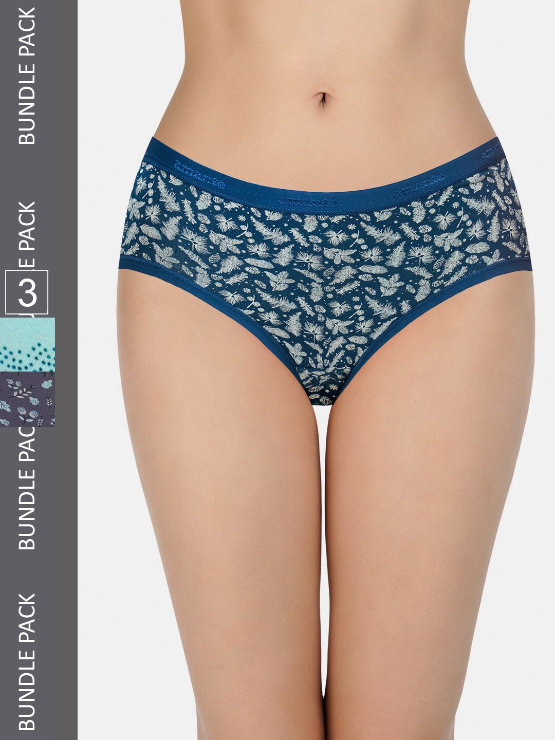 

Amante Women Pack Of 3 Printed Low-Rise Hipster Briefs PPK43101, Blue