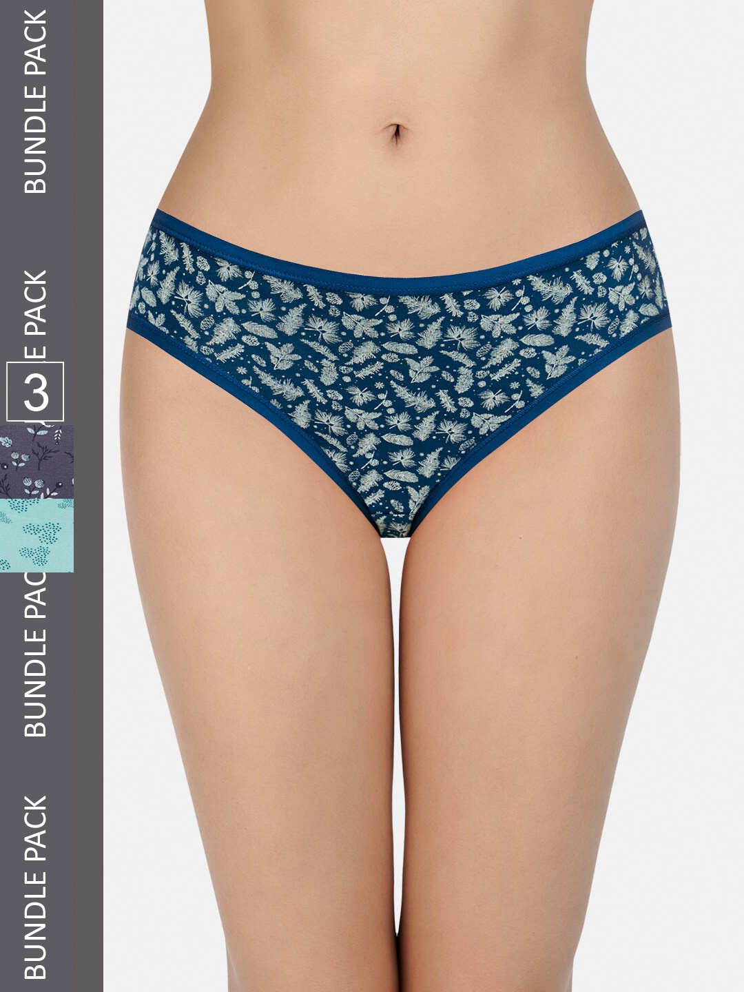

Amante Women Pack Of 3 Printed Low Rise Bikini Briefs PPK33102, Blue