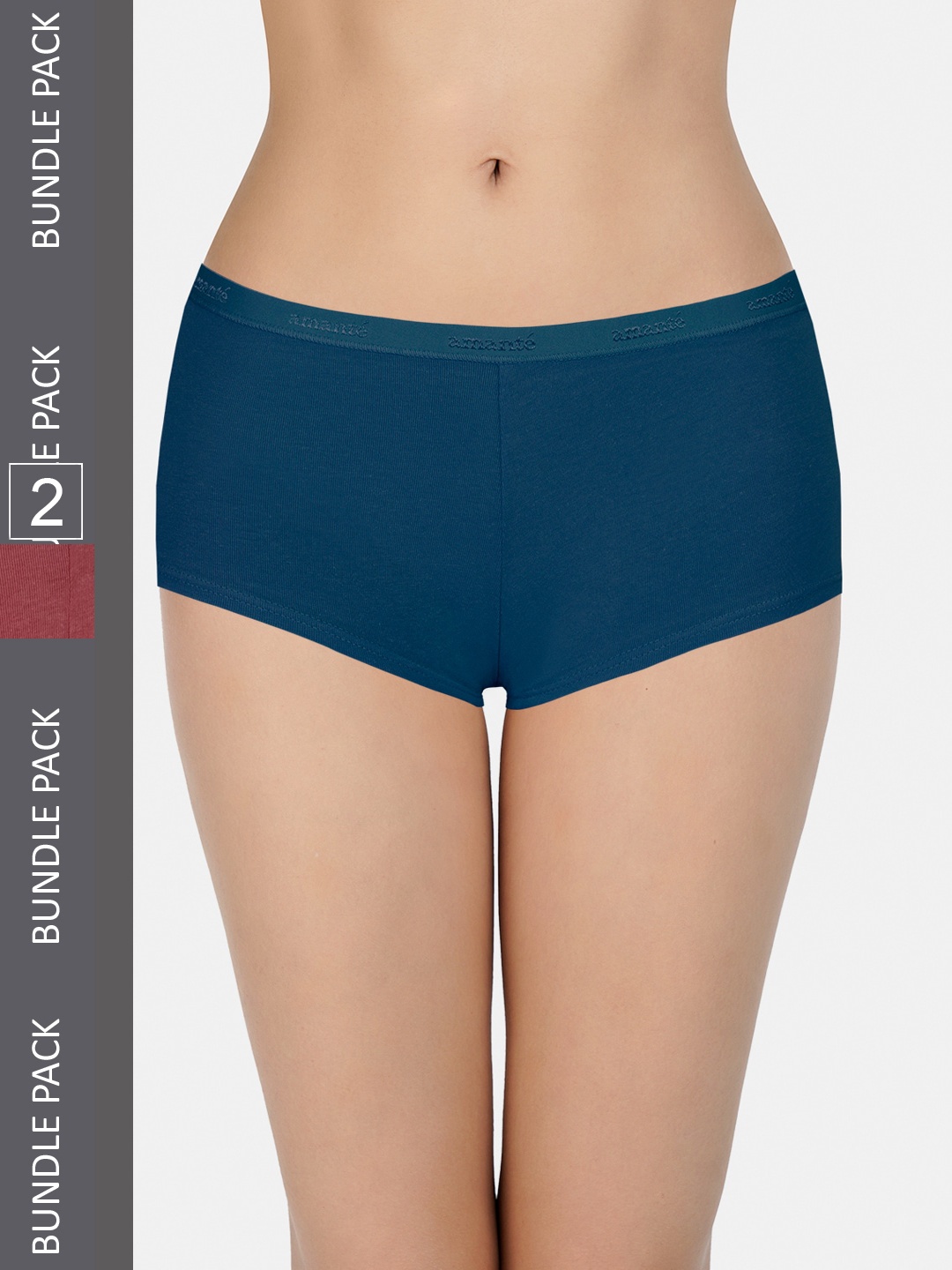 

Amante Women Pack of 2 Solid Low-Rise Boy Shorts PPK62001, Maroon