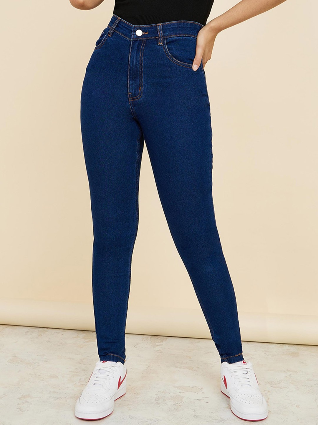 

Styli Women Skinny Fit Cotton High-Rise Jeans, Blue