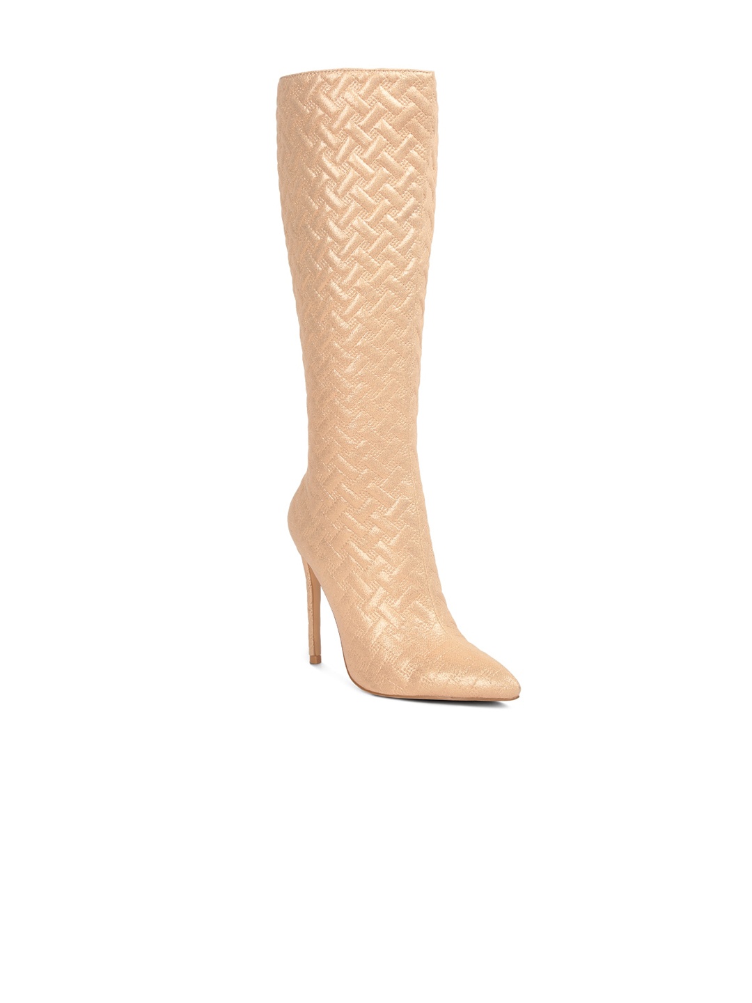 

London Rag Women Quilted High Heeled Winter Boots, Beige