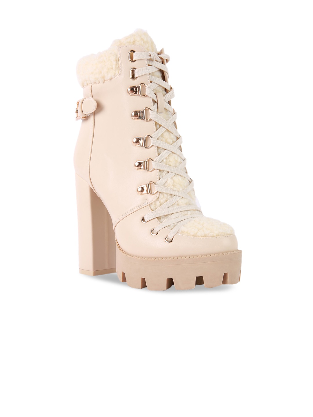 

London Rag Women Fur Collared Ankle Winter Boots, Beige
