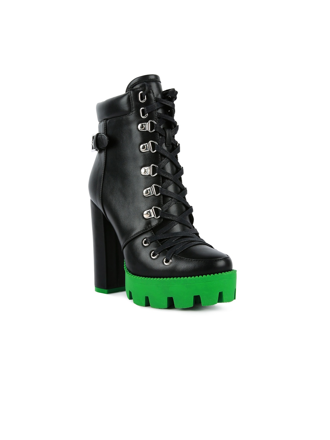 

London Rag Women Cushion Collared Smart Casual Platform-Heeled Biker Boots, Black