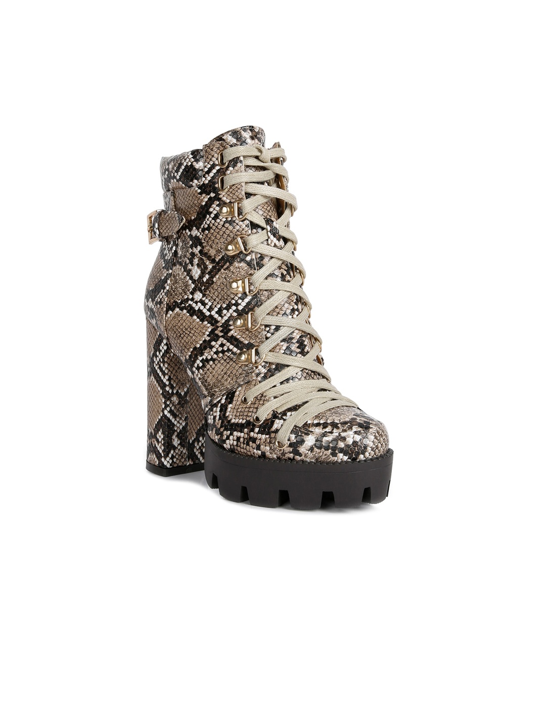 

London Rag Women Snake Skin Printed Ankle Winter Boots, Tan