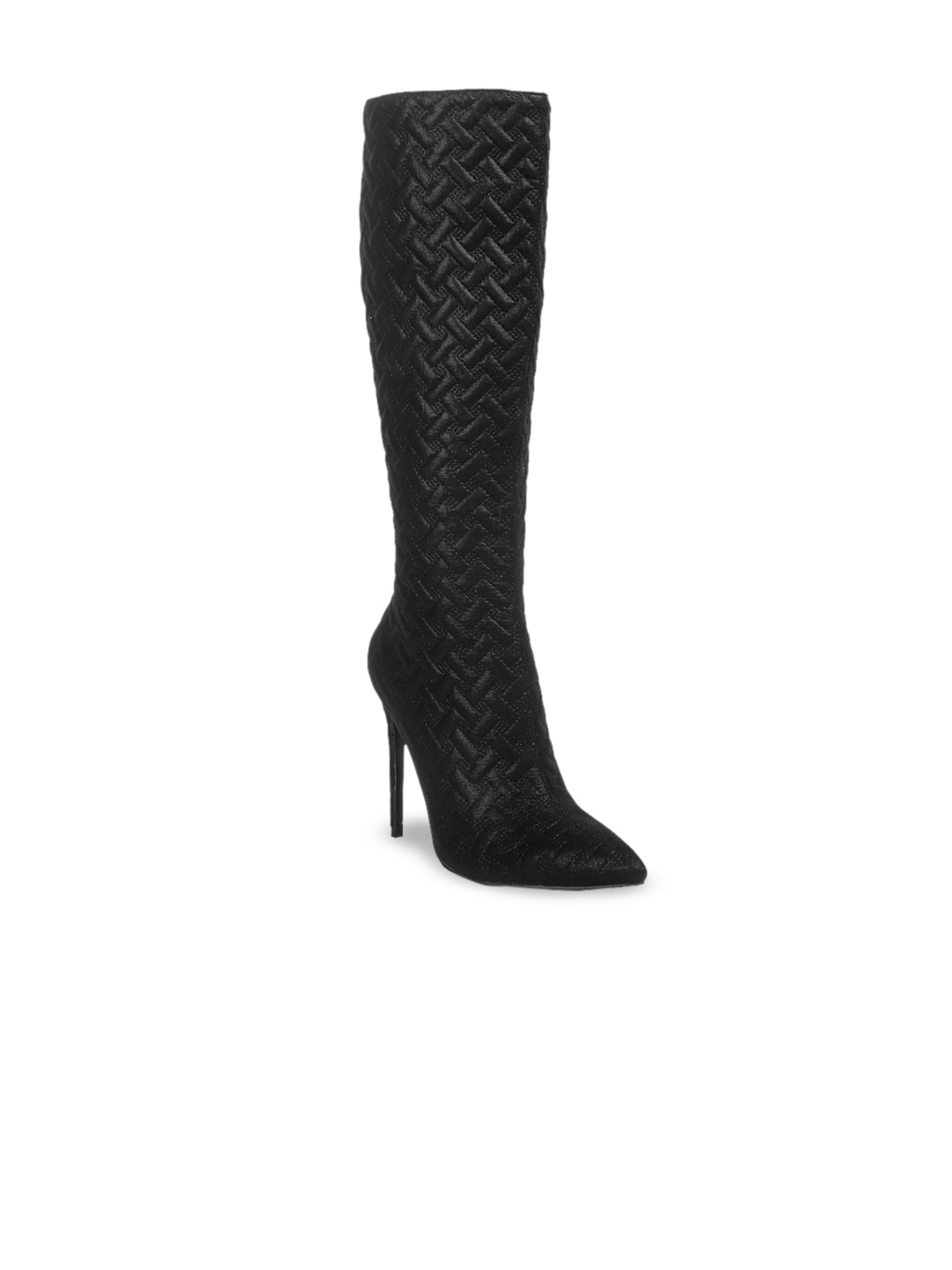 

London Rag Women Quilted High-Heeled Calf Length Winter Boots, Black