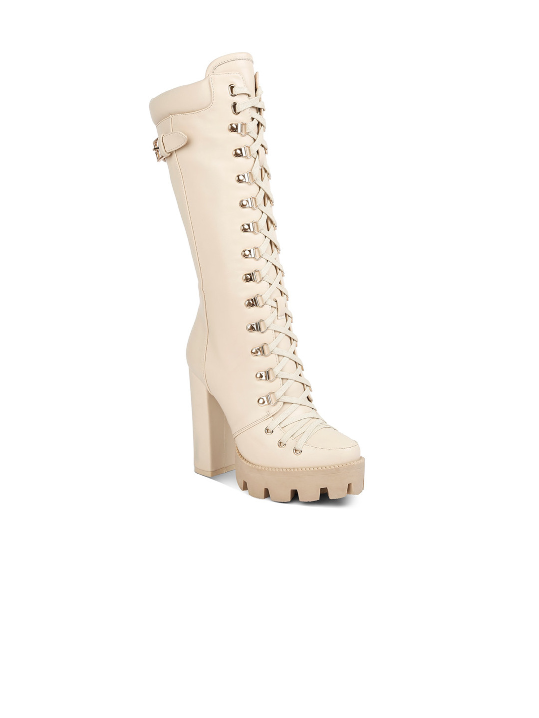

London Rag Women Cushion Collared Lace Up Winter Boots, Beige