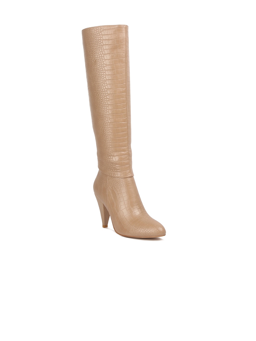 

London Rag Women Stiletto-Heeled Textured Winter Boots, Beige