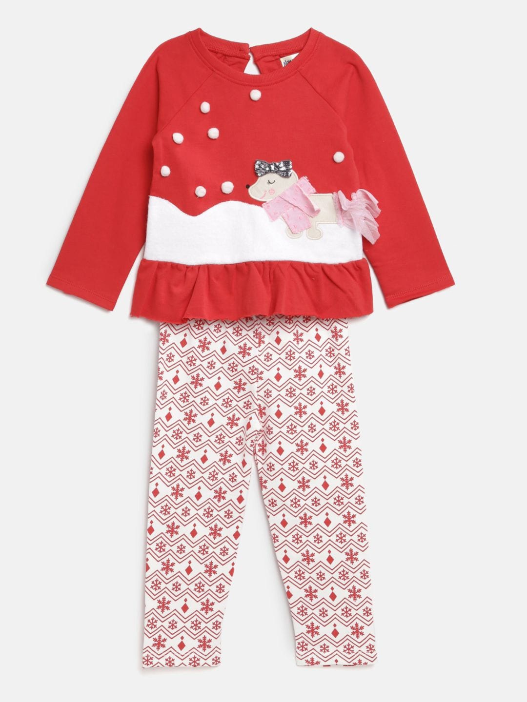 

Nauti Nati Girls Cotton Top with Trouser Set, Red