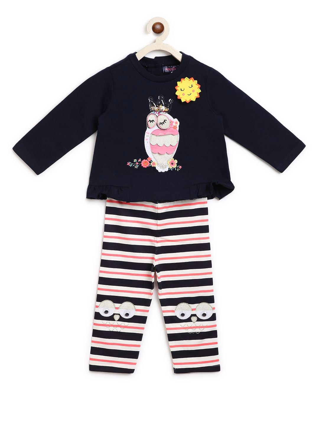 

Nauti Nati Girls Applique Cotton Top with Trouser Set Clothing Set, Navy blue