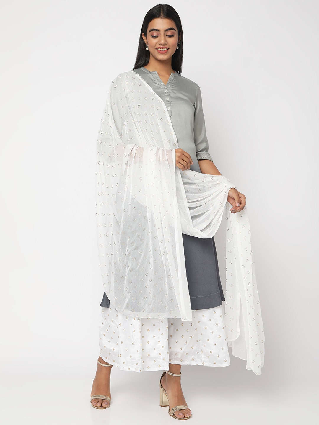 

Ethnicity Women Printed Dupatta, White