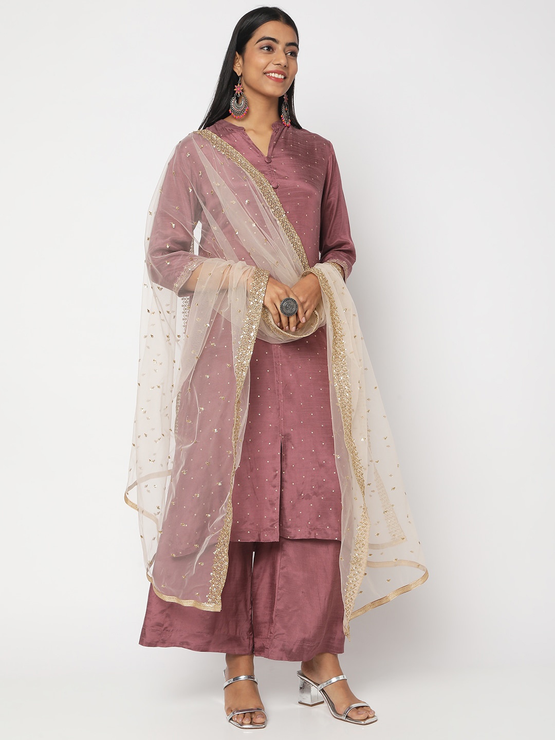 

Ethnicity Women Floral Embroidered Sequinned Dupatta, Gold
