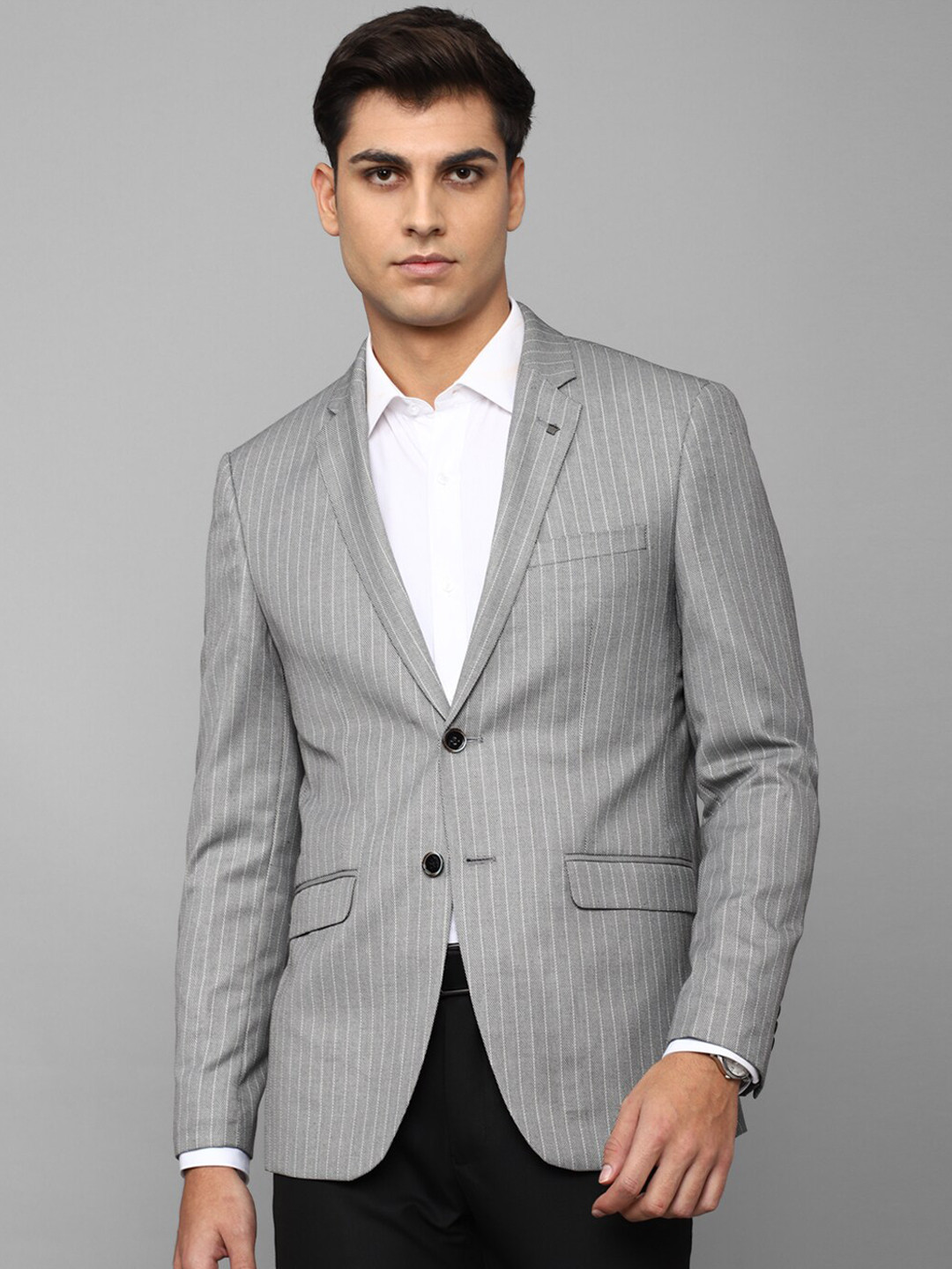 

Louis Philippe Men Striped Slim-fit Single-breasted Blazer, Grey