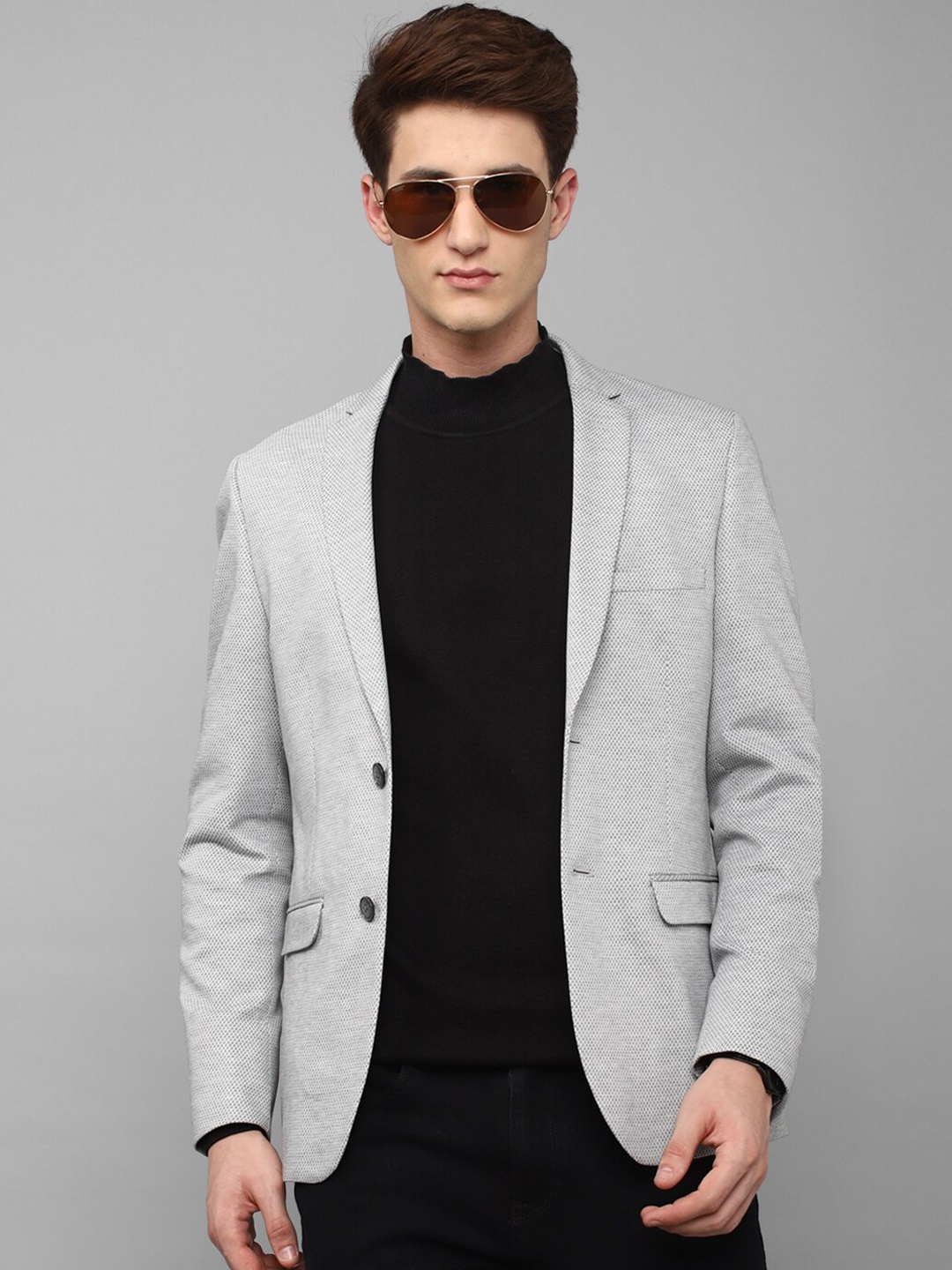 

Louis Philippe Sport Men Self-design Single-Breasted Blazer, Grey