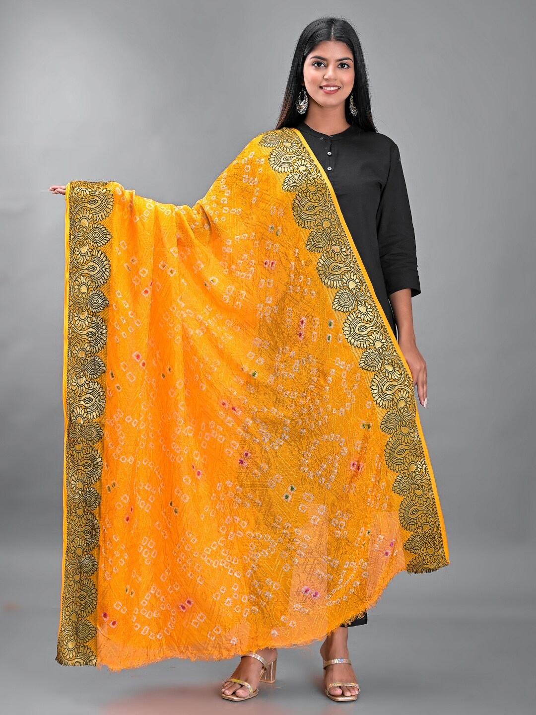 

Apratim Woven Design Silk Bandhani Dupatta, Yellow