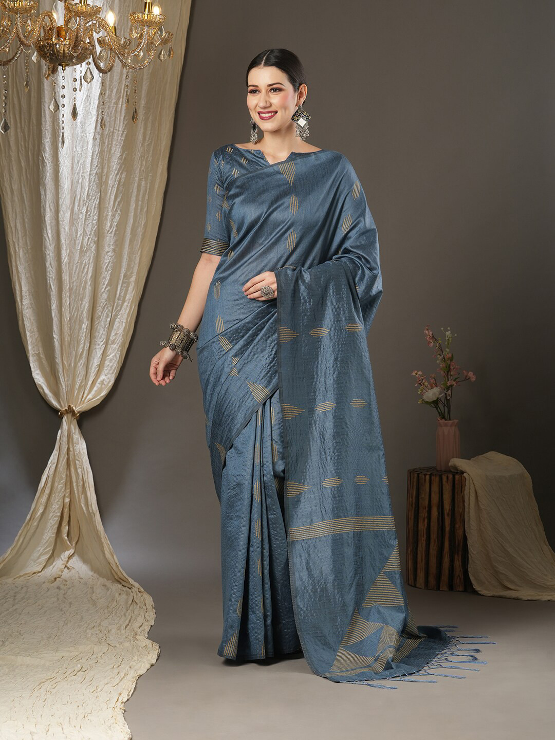 

Saree mall Woven Design Banarasi Sarees, Grey