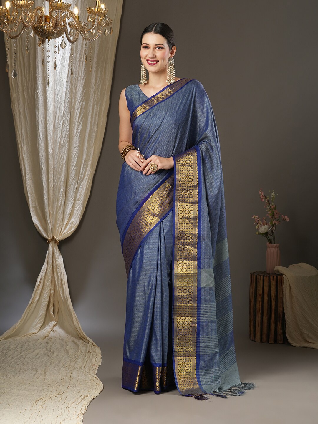 

Saree mall Woven Design Zari Silk Blend Sarees, Grey