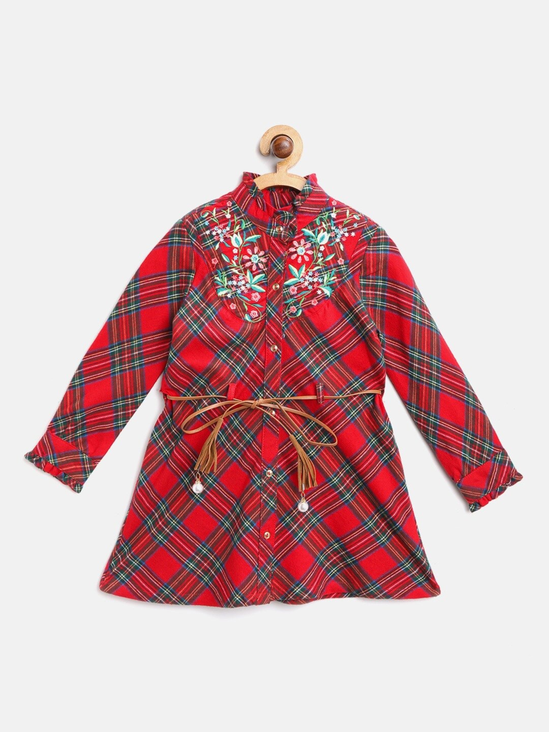 

Nauti Nati Red Checked Cotton A-Line Dress