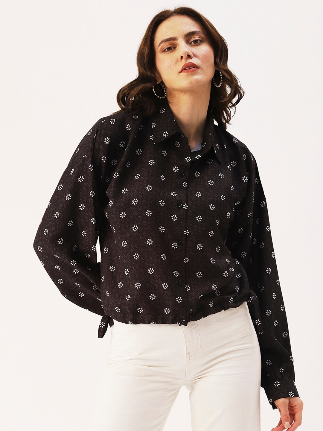 

DressBerry Floral Printed Shirt Style Top, Black