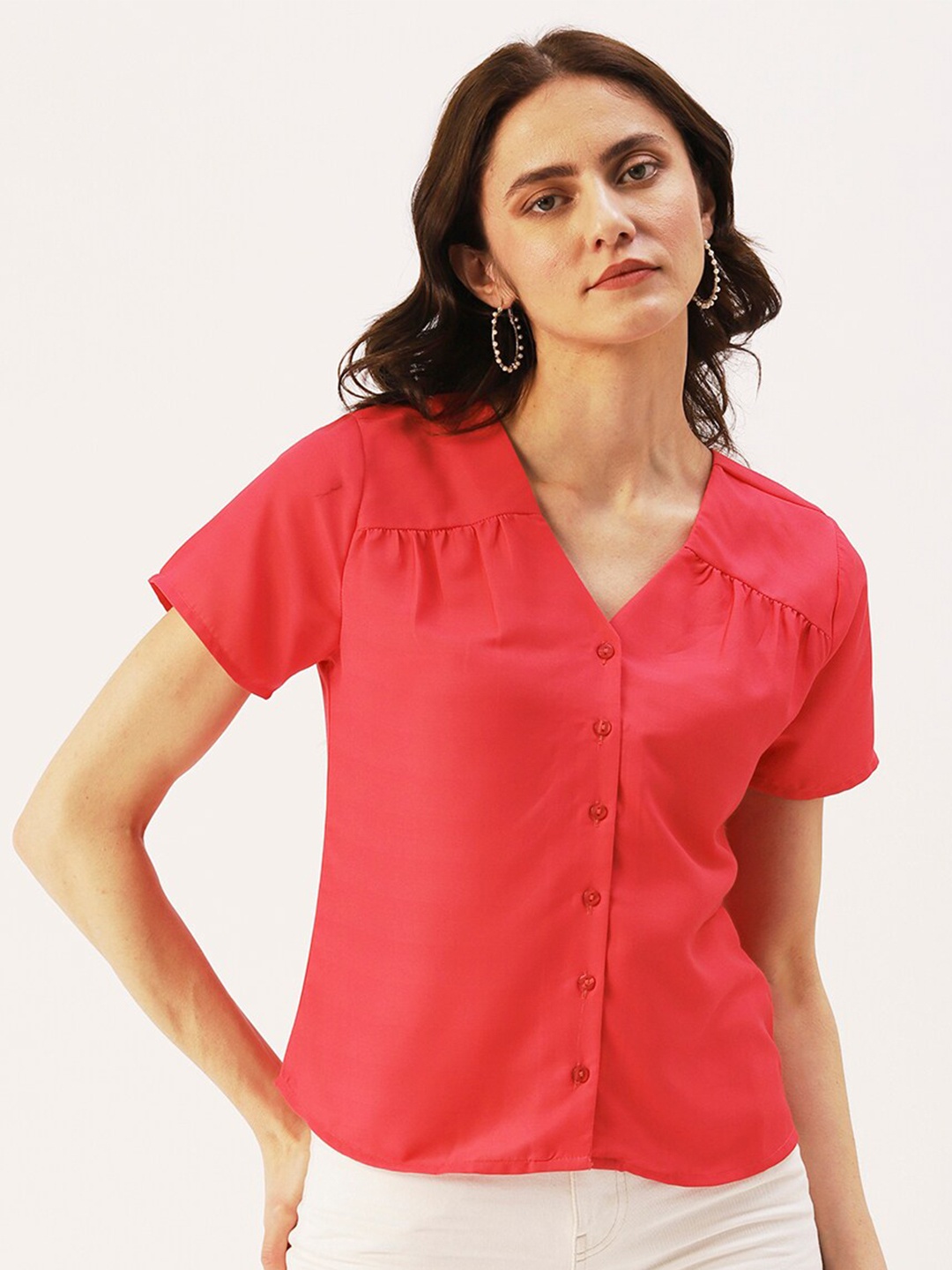

DressBerry Buttoned Front Shirt Style Top, Pink