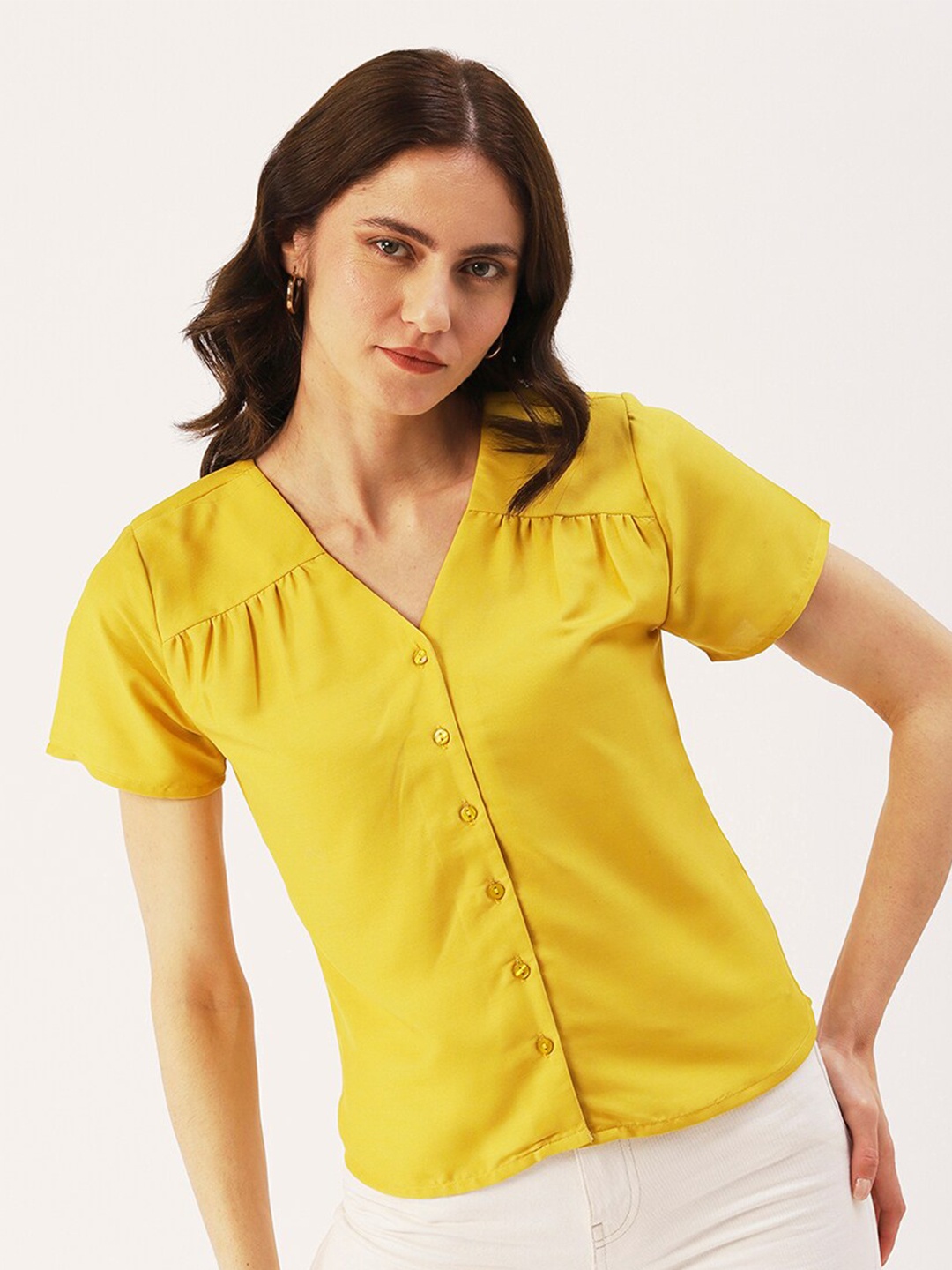 

DressBerry Women Shirt Style V-Neck Top, Yellow