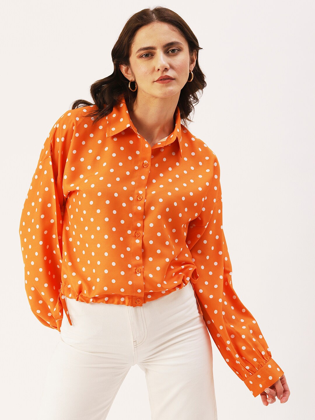 

DressBerry Women Polka Dots Shirt Style Top, Orange