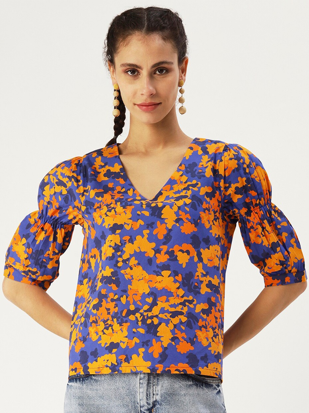 

DressBerry Floral Print Wrap Top, Blue