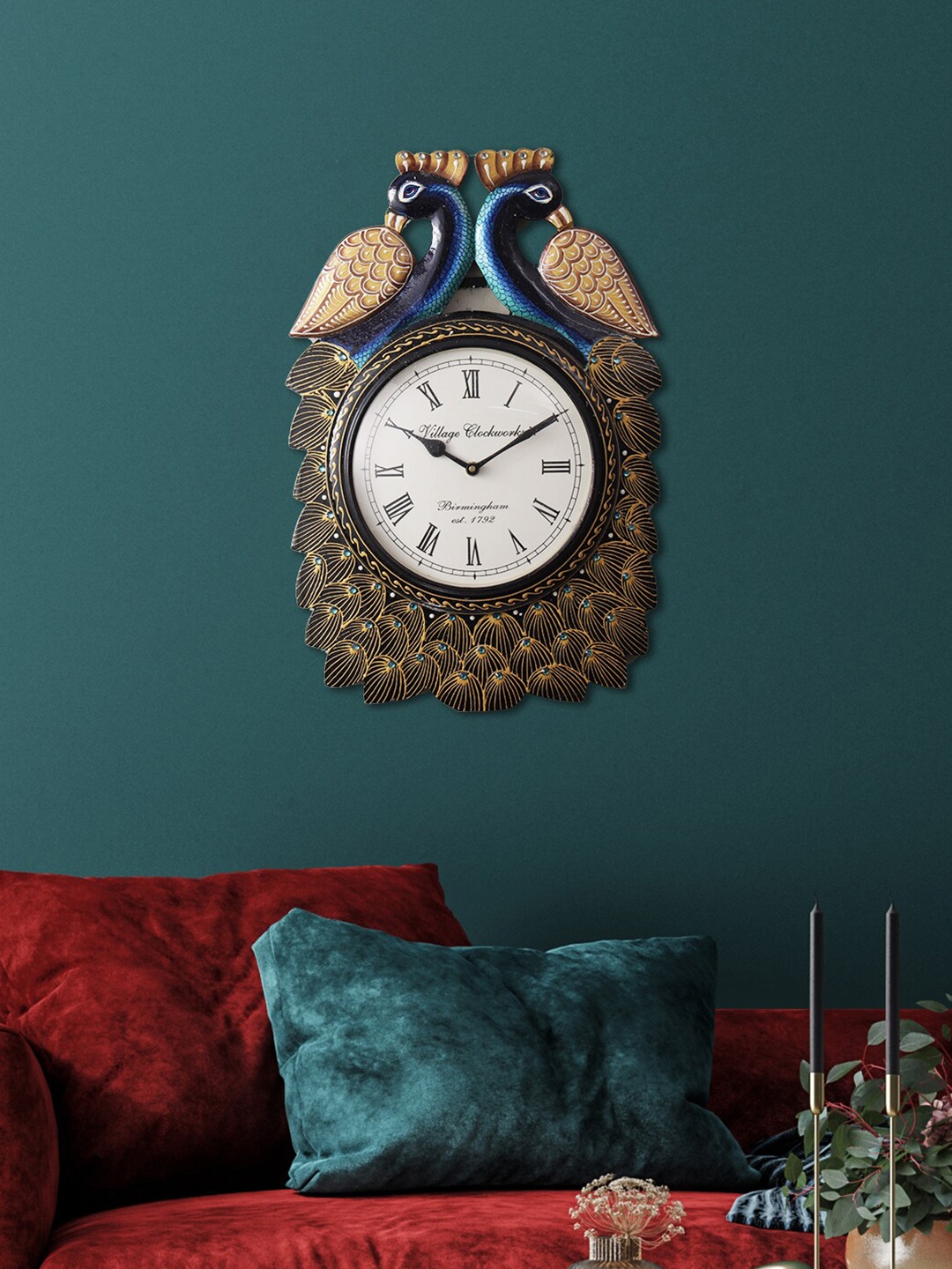 

Aapno Rajasthan Printed Bird Shaped Traditional Wall Clock, Blue