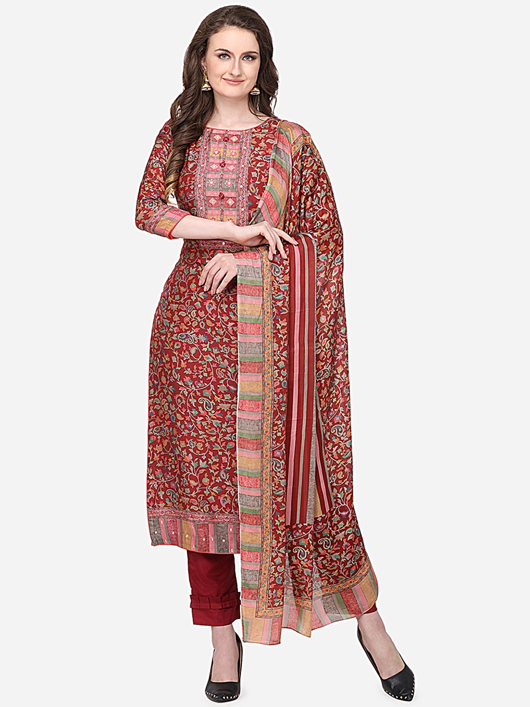 

Stylee LIFESTYLE Printed Pure Silk Unstitched Dress Material, Maroon